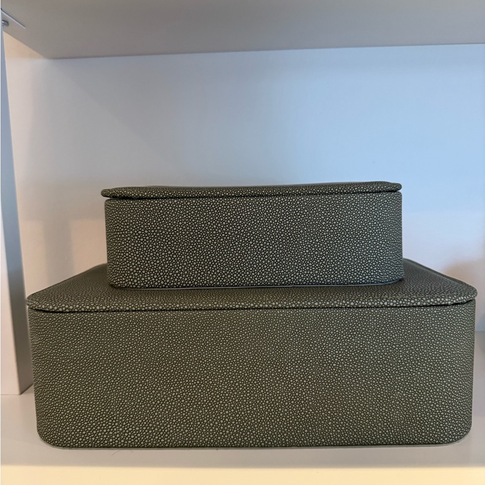 Threshold Green Storage Boxes studio McGee shagreen green faux leather stacking